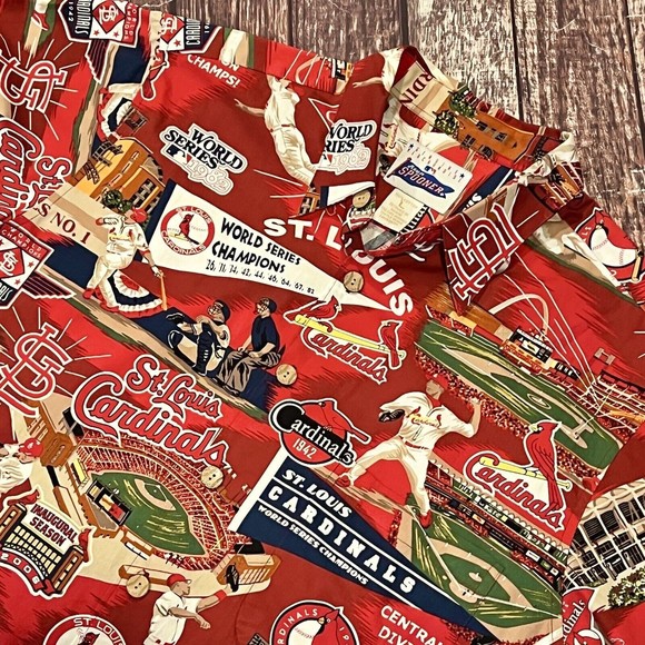 Reyn Spooner‎ MLB St Louis Cardinals World Series Button Red Short Sleeve Large - Picture 1 of 6